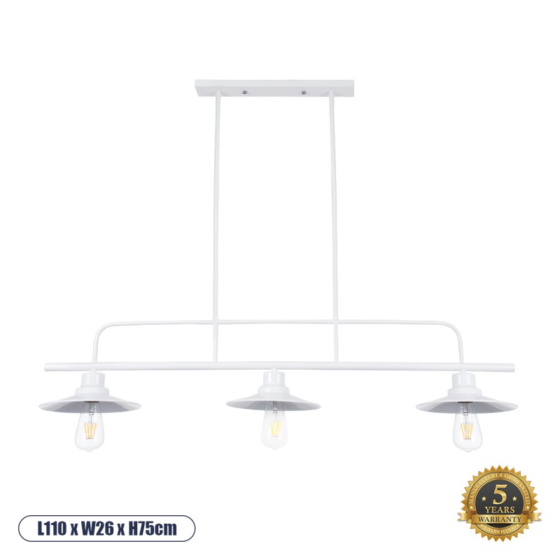 GloboStar® REGAL 01010 Vintage Φωτιστικό Οροφής Ράγα Τρίφωτο 3 x E27 IP20 Λευκό Μέταλλο - Μ110 x Π26 x Υ75cm