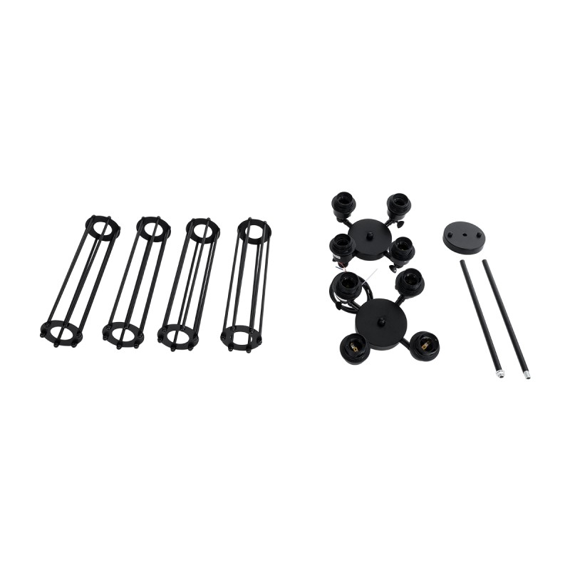 GloboStar® TUBING 01013 Vintage Κρεμαστό Φωτιστικό Πλέγμα Πολύφωτο 4 x E27 IP20 Μαύρο Μέταλλο - Μ27 x Π27 x Y47cm