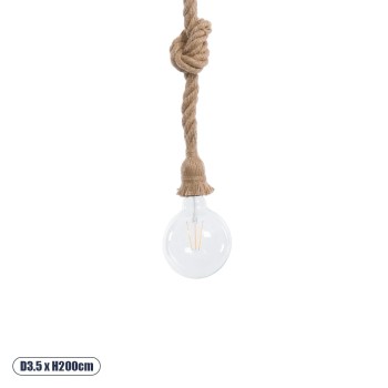 GLOBOSTAR® ROPE 01018 Boho Κρεμαστό Φωτιστικό Οροφής με Ντουί 1 x E27 AC 220-240V IP20 - Μπεζ - Μ3.5 x Π3.5 x Υ200cm