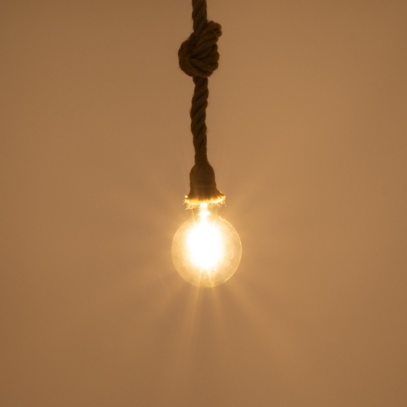 GloboStar® ROPE 01018 Vintage Κρεμαστό Φωτιστικό Ανάρτηση Μονόφωτο 1 x E27 IP20 Μπεζ Σχοινί - Μ3.5 x Π3.5 x Υ200cm