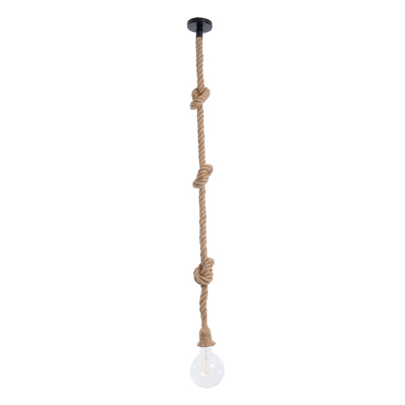 GloboStar® ROPE 01018 Vintage Κρεμαστό Φωτιστικό Ανάρτηση Μονόφωτο 1 x E27 IP20 Μπεζ Σχοινί - Μ3.5 x Π3.5 x Υ200cm