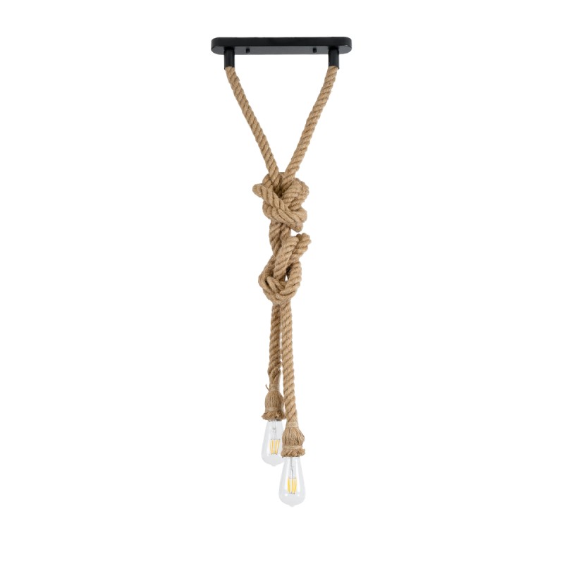 GLOBOSTAR® ROPE 01019 Boho Κρεμαστό Φωτιστικό Οροφής με Ντουί 2 x E27 AC 220-240V IP20 - Μπεζ - Μ38 x Π3.5 x Υ200cm