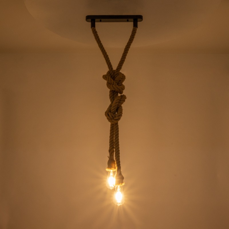 GLOBOSTAR® ROPE 01019 Boho Κρεμαστό Φωτιστικό Οροφής με Ντουί 2 x E27 AC 220-240V IP20 - Μπεζ - Μ38 x Π3.5 x Υ200cm