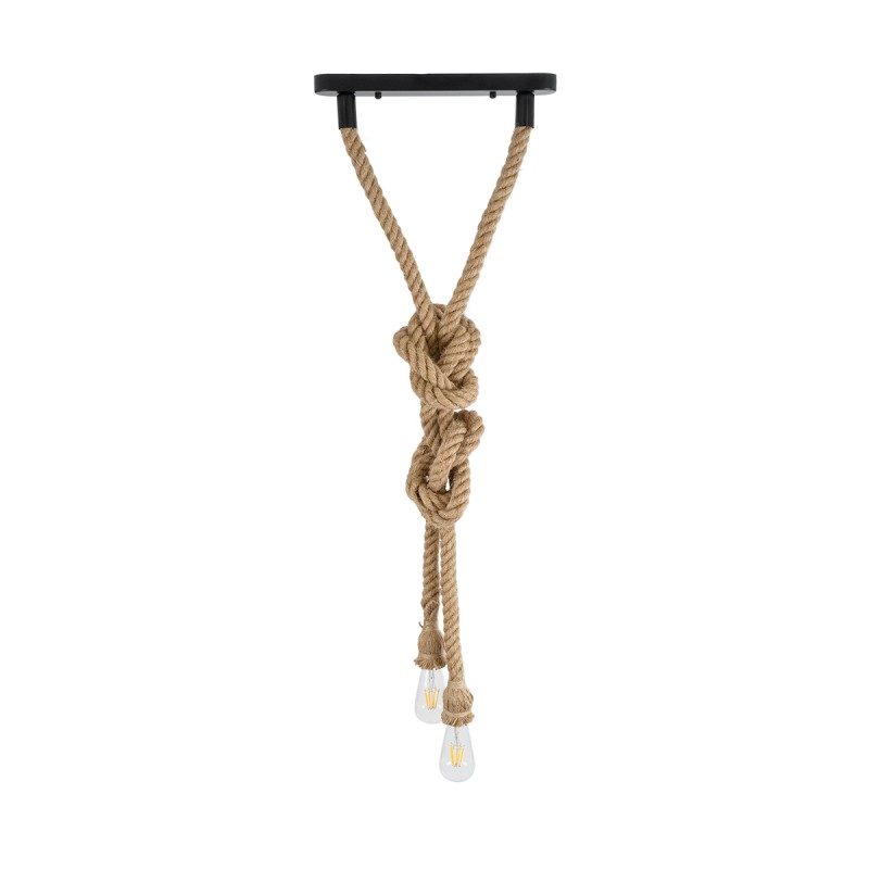 GLOBOSTAR® ROPE 01019 Boho Κρεμαστό Φωτιστικό Οροφής με Ντουί 2 x E27 AC 220-240V IP20 - Μπεζ - Μ38 x Π3.5 x Υ200cm