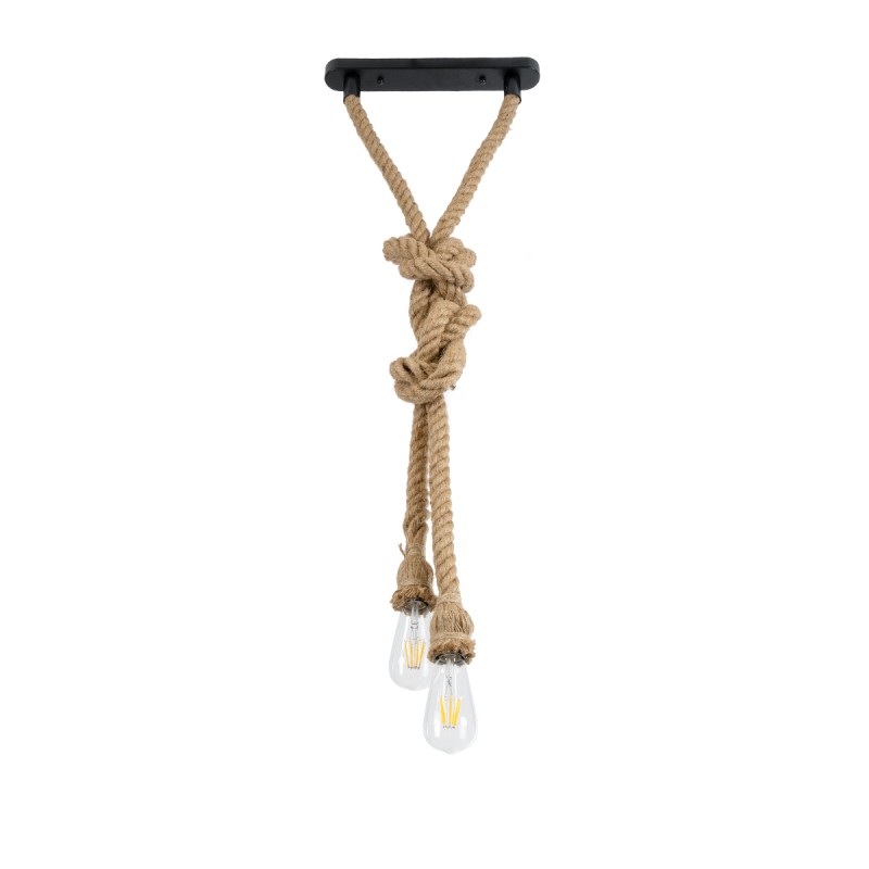 GLOBOSTAR® ROPE 01019 Boho Κρεμαστό Φωτιστικό Οροφής με Ντουί 2 x E27 AC 220-240V IP20 - Μπεζ - Μ38 x Π3.5 x Υ200cm