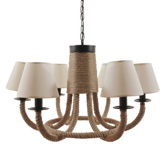 GloboStar® VERONE 10001020 Vintage Κρεμαστό Φωτιστικό Πλέγμα Πολύφωτο 6 x E14 IP20 Μπεζ Ύφασμα με Μπεζ Σχοινί - Μ65 x Π65 x Υ45cm GloboStar® VERONE 10001020 Vintage Κρεμαστό Φωτιστικό Πλέγμα Πολύφωτο 6 x E14 IP20 Μπεζ Ύφασμα με Μπεζ Σχοινί - Μ65 x Π65 x Υ45cm