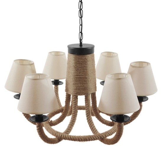 GloboStar® VERONE 10001020 Vintage Κρεμαστό Φωτιστικό Πλέγμα Πολύφωτο 6 x E14 IP20 Μπεζ Ύφασμα με Μπεζ Σχοινί - Μ65 x Π65 x Υ45cm GloboStar® VERONE 10001020 Vintage Κρεμαστό Φωτιστικό Πλέγμα Πολύφωτο 6 x E14 IP20 Μπεζ Ύφασμα με Μπεζ Σχοινί - Μ65 x Π65 x Υ45cm
