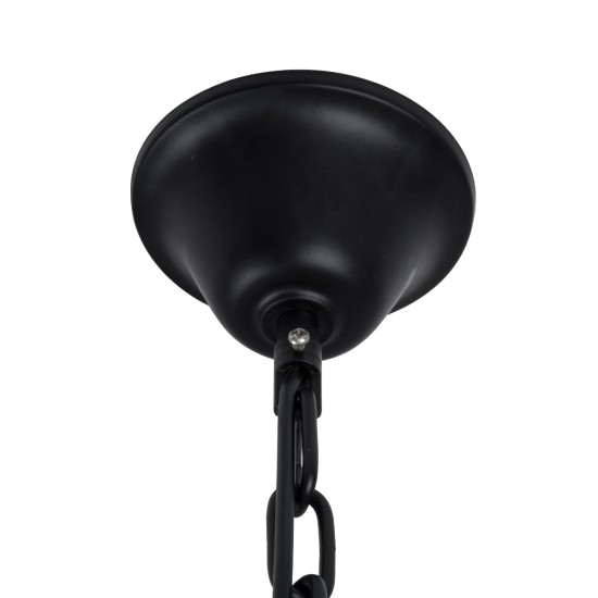 GloboStar® DOME 10001021 Vintage Κρεμαστό Φωτιστικό Ανάρτηση Πολύφωτο 9 x E27 Μαύρο Μέταλλο, Μπεζ Σχοινί με Μπεζ Όνυχα - Μ68 x Π60 x Υ50cm