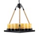 GloboStar® DOME 10001021 Vintage Κρεμαστό Φωτιστικό Ανάρτηση Πολύφωτο 9 x E27 Μαύρο Μέταλλο, Μπεζ Σχοινί με Μπεζ Όνυχα - Μ68 x Π60 x Υ50cm