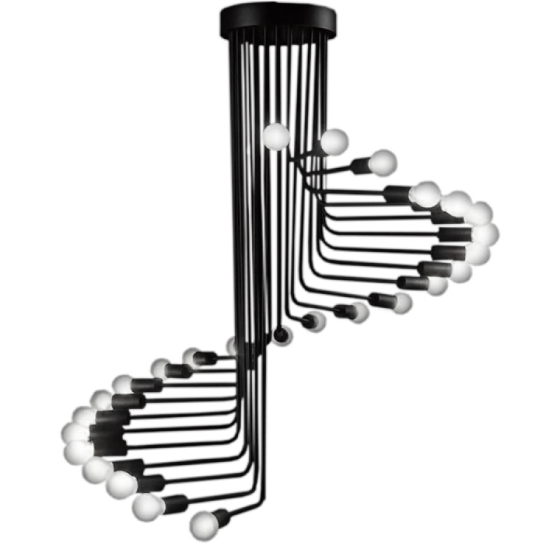 GloboStar® STAIRS 01024 Μοντέρνο Φωτιστικό Οροφής Πλέγμα Πολύφωτο 26 x E27 IP20 Μαύρο Μέταλλο - Μ80 x Π80 x Υ95cm