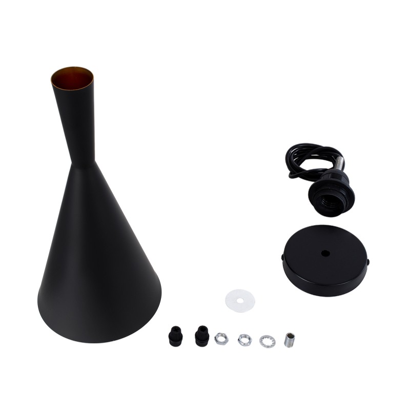 GloboStar® SHANGHAI 01025-C Μοντέρνο Κρεμαστό Φωτιστικό Καμπάνα Μονόφωτο 1 x E27 IP20 Μαύρο & Χρυσό Μέταλλο - Μ19 x Π19 x Υ38cm