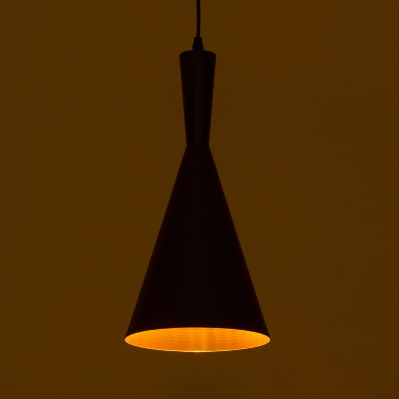 GloboStar® SHANGHAI 01025-C Μοντέρνο Κρεμαστό Φωτιστικό Καμπάνα Μονόφωτο 1 x E27 IP20 Μαύρο & Χρυσό Μέταλλο - Μ19 x Π19 x Υ38cm