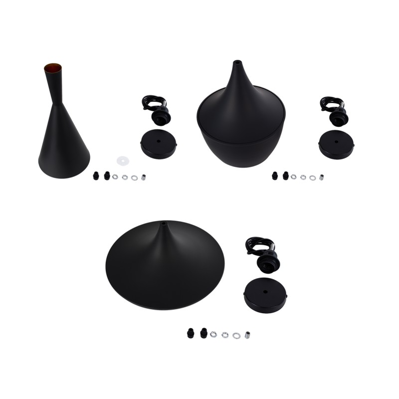 GloboStar® SHANGHAI 01025 Μοντέρνο Κρεμαστό Φωτιστικό Καμπάνα Σετ Τρίφωτο 3 x E27 IP20 Μαύρο & Χρυσό Μέταλλο - Μ79.5 x Π79.5 x Υ38cm