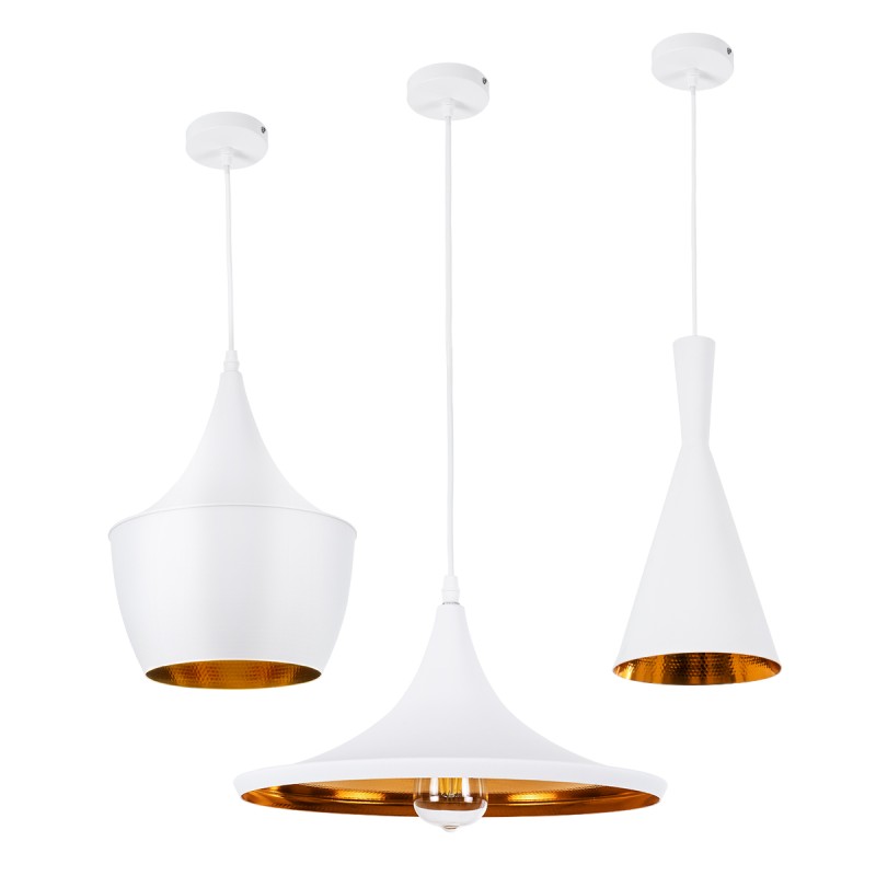 GloboStar® SHANGHAI 01026 Μοντέρνο Κρεμαστό Φωτιστικό Καμπάνα Σετ Τρίφωτο 3 x E27 IP20 Λευκό & Χρυσό Μέταλλο - Μ79.5 x Π79.5 x Υ38cm