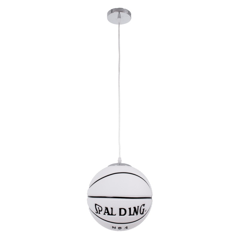 GloboStar® SPALDING NBA 01031 Παιδικό Κρεμαστό Φωτιστικό Μπάλα Μονόφωτο 1 x E27 IP20 Λευκό & Μαύρο Γυαλί - Μ25 x Π25 x Υ25cm