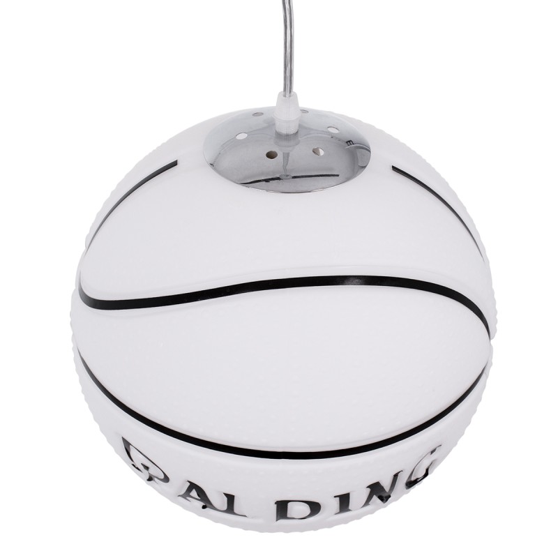 GloboStar® SPALDING NBA 01031 Παιδικό Κρεμαστό Φωτιστικό Μπάλα Μονόφωτο 1 x E27 IP20 Λευκό & Μαύρο Γυαλί - Μ25 x Π25 x Υ25cm