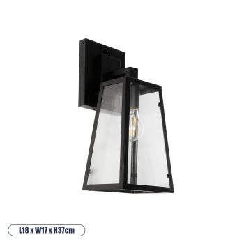 GLOBOSTAR® ASETYLIN 01032 Vintage Φωτιστικό Τοίχου - Απλίκα με Ντουί 1 x E27 AC 220-240V IP20 - Μαύρο - Μ18 x Π17 x Υ37cm