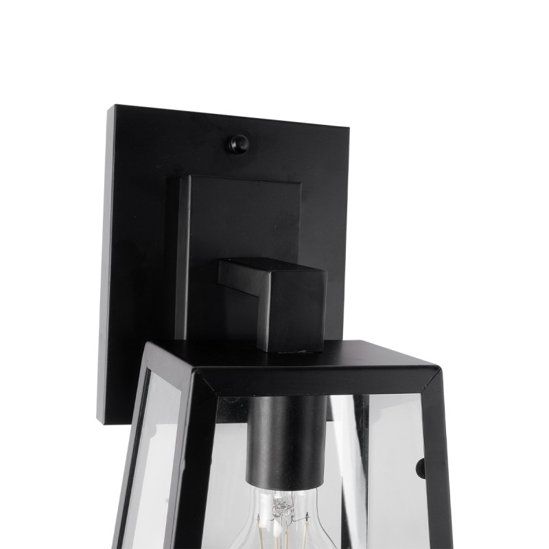 GloboStar® ASETYLIN 01032 Vintage Επιτοίχιο Φωτιστικό Απλίκα Μονόφωτο 1 x E27 IP20 Μαύρο Μέταλλο με Διάφανο Γυαλί - Μ18 x Π17 x Υ37cm
