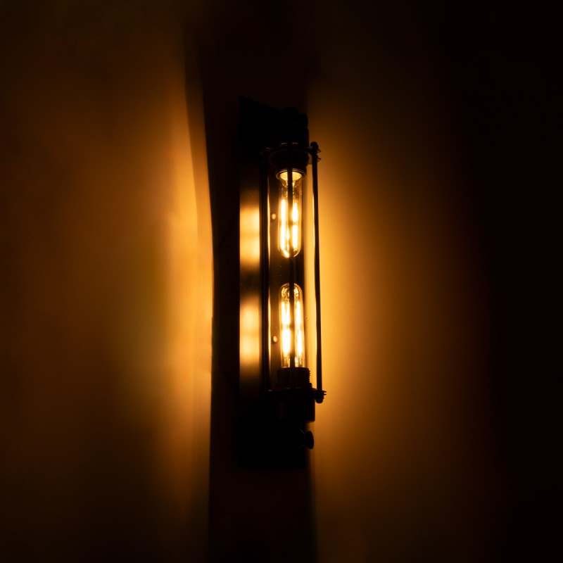 GloboStar® TUBULAR 01033 Vintage Επιτοίχιο Φωτιστικό Απλίκα Δίφωτο 2 x E27 IP20 Μαύρο Μέταλλο - Μ10 x Π10 x Υ47cm