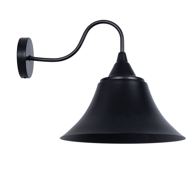 GloboStar® BELL 01038 Vintage Επιτοίχιο Φωτιστικό Απλίκα Μονόφωτο 1 x E27 IP20 Μαύρο Μέταλλο - Μ35 x Π28.5 x Υ30cm