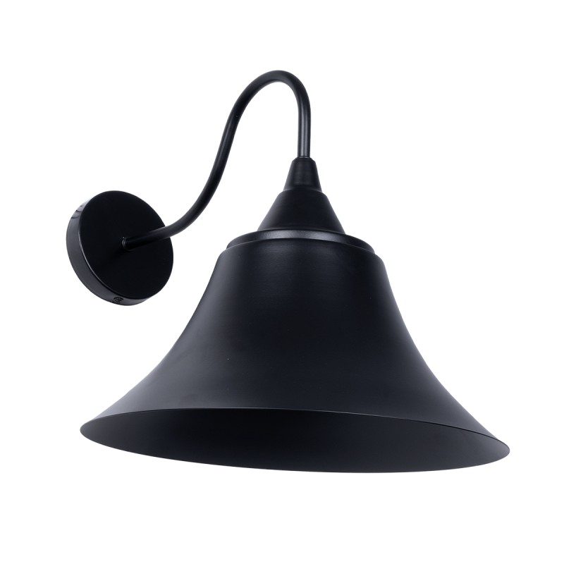 GloboStar® BELL 01038 Vintage Επιτοίχιο Φωτιστικό Απλίκα Μονόφωτο 1 x E27 IP20 Μαύρο Μέταλλο - Μ35 x Π28.5 x Υ30cm