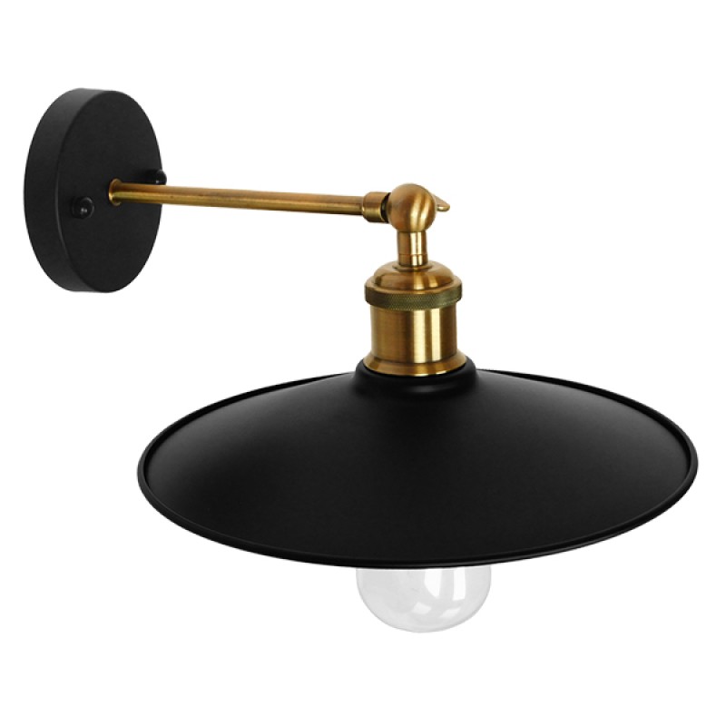GloboStar® MINIMALL 01039 Vintage Επιτοίχιο Φωτιστικό Απλίκα Μονόφωτο 1 x E27 IP20 Μαύρο & Χρυσό Μέταλλο - Μ22 x Π39 x Υ18cm