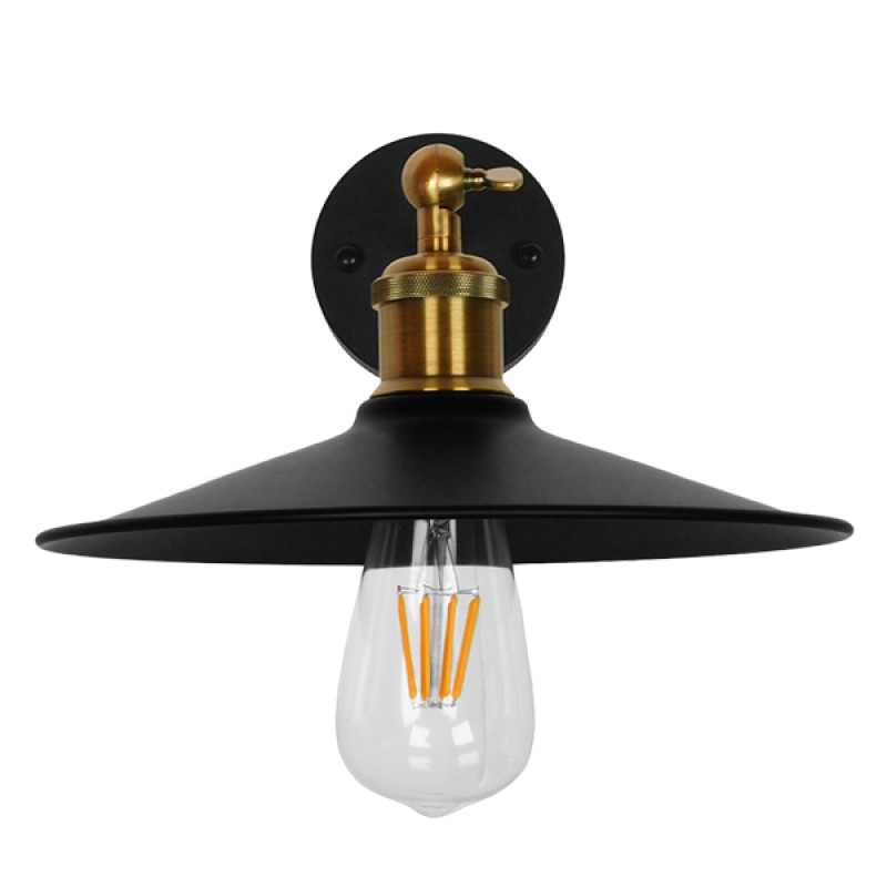 GloboStar® MINIMALL 01039 Vintage Επιτοίχιο Φωτιστικό Απλίκα Μονόφωτο 1 x E27 IP20 Μαύρο & Χρυσό Μέταλλο - Μ22 x Π39 x Υ18cm