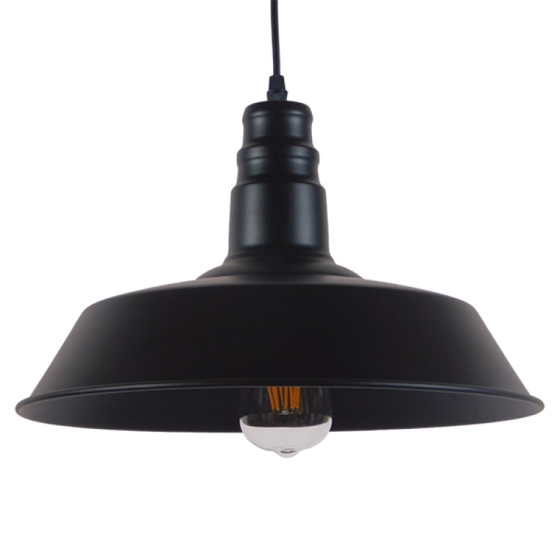 GloboStar® RAY 01049 Vintage Κρεμαστό Φωτιστικό Καμπάνα Μονόφωτο 1 x E27 IP20 Μαύρο Μέταλλο - Μ36 x Π36 x Υ25cm