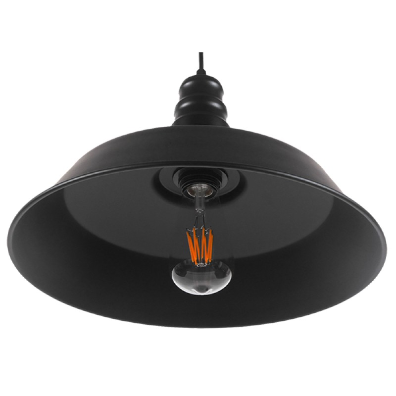 GloboStar® RAY 01049 Vintage Κρεμαστό Φωτιστικό Καμπάνα Μονόφωτο 1 x E27 IP20 Μαύρο Μέταλλο - Μ36 x Π36 x Υ25cm