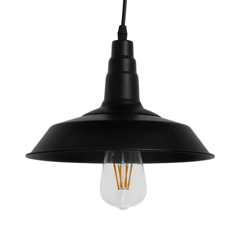 GloboStar® RAY 01050 Vintage Κρεμαστό Φωτιστικό Καμπάνα Μονόφωτο 1 x E27 IP20 Μαύρο Μέταλλο - Μ26 x Π26 x Υ25cm