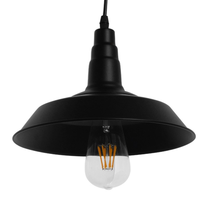 GloboStar® RAY 01050 Vintage Κρεμαστό Φωτιστικό Καμπάνα Μονόφωτο 1 x E27 IP20 Μαύρο Μέταλλο - Μ26 x Π26 x Υ25cm