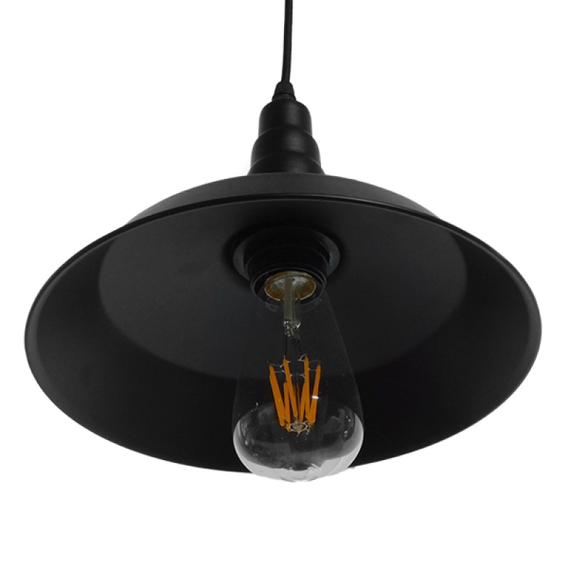 GloboStar® RAY 01050 Vintage Κρεμαστό Φωτιστικό Καμπάνα Μονόφωτο 1 x E27 IP20 Μαύρο Μέταλλο - Μ26 x Π26 x Υ25cm