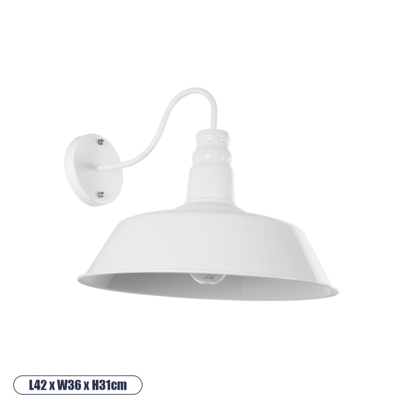 GloboStar® SORD 01051 Vintage Επιτοίχιο Φωτιστικό Απλίκα Μονόφωτο 1 x E27 IP20 Λευκό Μέταλλο - Μ36 x Π42 x Υ32cm