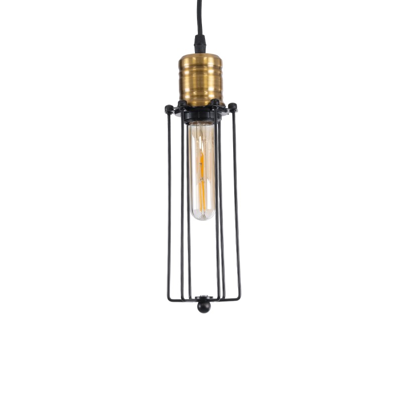 GloboStar® KLECE 01057 Vintage Κρεμαστό Φωτιστικό Ανάρτηση Μονόφωτο 1 x E27 IP20 Μαύρο & Χρυσό Μέταλλο - Μ8 x Π8 x Υ28cm