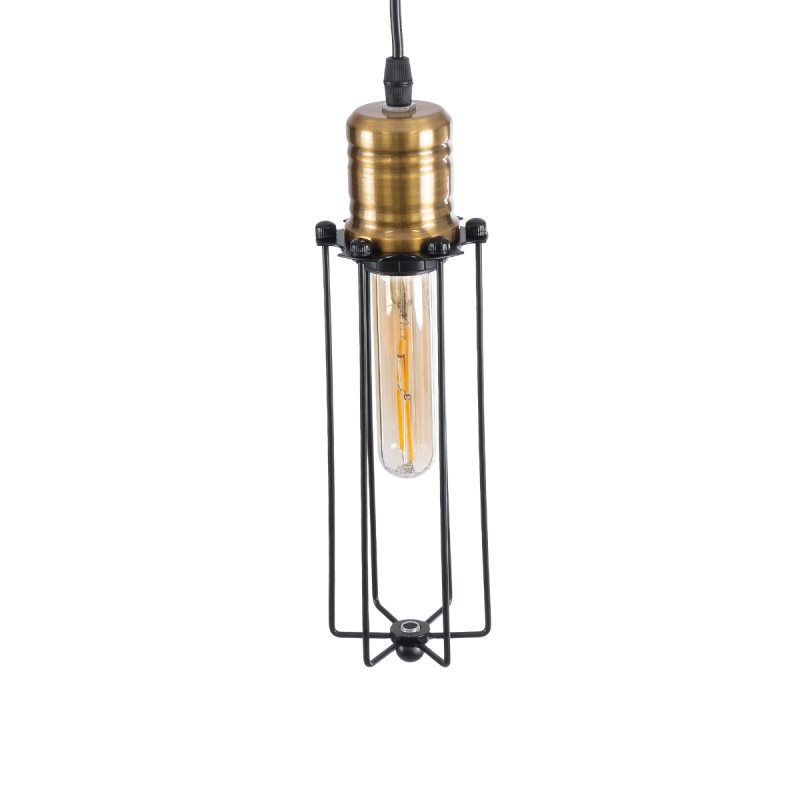 GloboStar® KLECE 01057 Vintage Κρεμαστό Φωτιστικό Ανάρτηση Μονόφωτο 1 x E27 IP20 Μαύρο & Χρυσό Μέταλλο - Μ8 x Π8 x Υ28cm