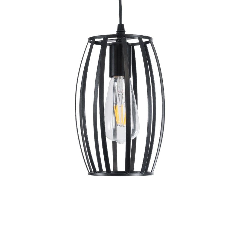 GloboStar® ZEBRA 01062 Vintage Κρεμαστό Φωτιστικό Πλέγμα Μονόφωτο 1 x E27 IP20 Μαύρο Μέταλλο - Μ15 x Π15 x Y24cm