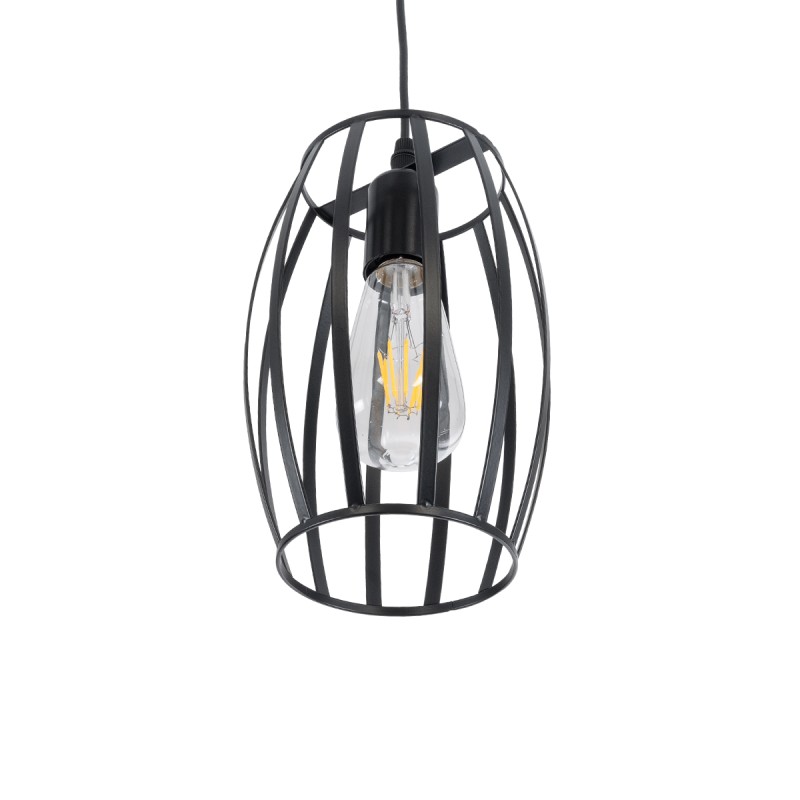 GloboStar® ZEBRA 01062 Vintage Κρεμαστό Φωτιστικό Πλέγμα Μονόφωτο 1 x E27 IP20 Μαύρο Μέταλλο - Μ15 x Π15 x Y24cm
