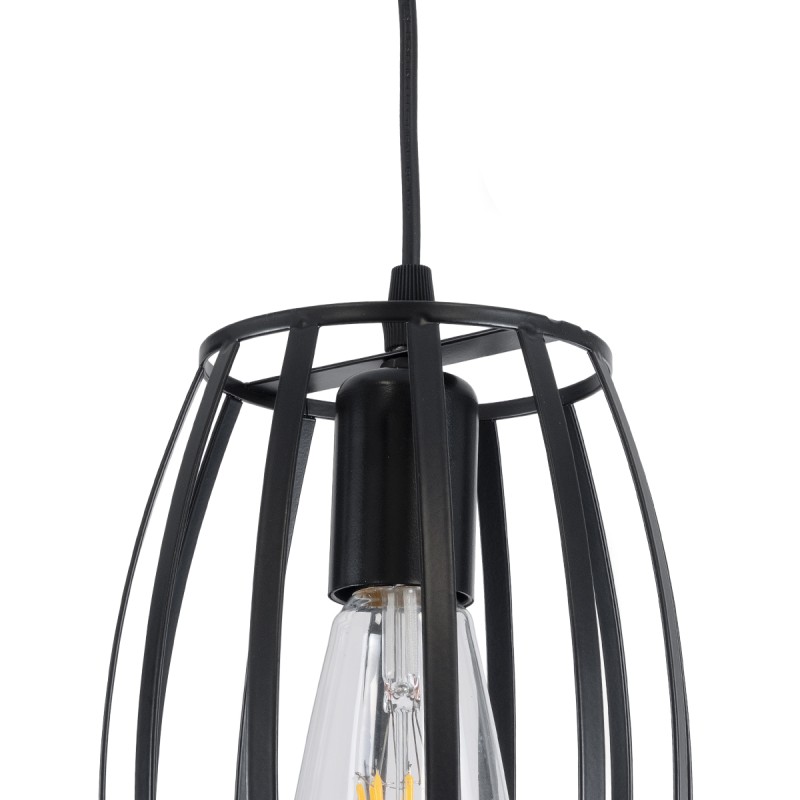 GloboStar® ZEBRA 01062 Vintage Κρεμαστό Φωτιστικό Πλέγμα Μονόφωτο 1 x E27 IP20 Μαύρο Μέταλλο - Μ15 x Π15 x Y24cm