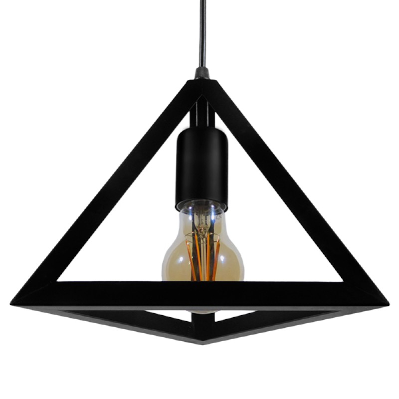 GloboStar® TRIANGLE 01063 Μοντέρνο Κρεμαστό Φωτιστικό Ανάρτηση Μονόφωτο 1 x E27 IP20 Μαύρο Μέταλλο - Μ25 x Π25 x Y21cm