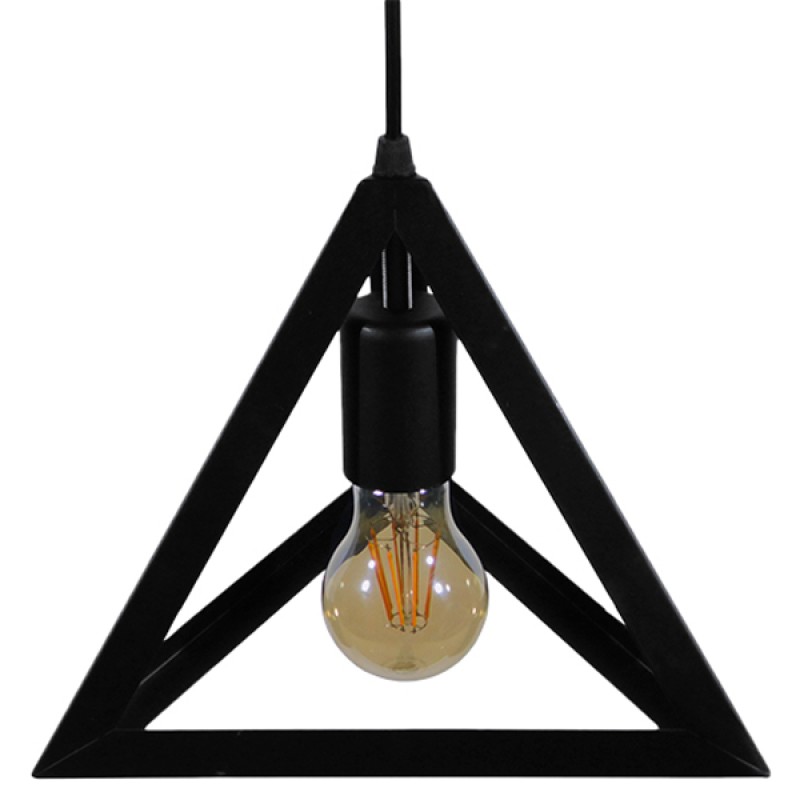 GloboStar® TRIANGLE 01063 Μοντέρνο Κρεμαστό Φωτιστικό Ανάρτηση Μονόφωτο 1 x E27 IP20 Μαύρο Μέταλλο - Μ25 x Π25 x Y21cm