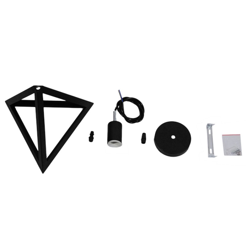 GloboStar® TRIANGLE 01063 Μοντέρνο Κρεμαστό Φωτιστικό Ανάρτηση Μονόφωτο 1 x E27 IP20 Μαύρο Μέταλλο - Μ25 x Π25 x Y21cm