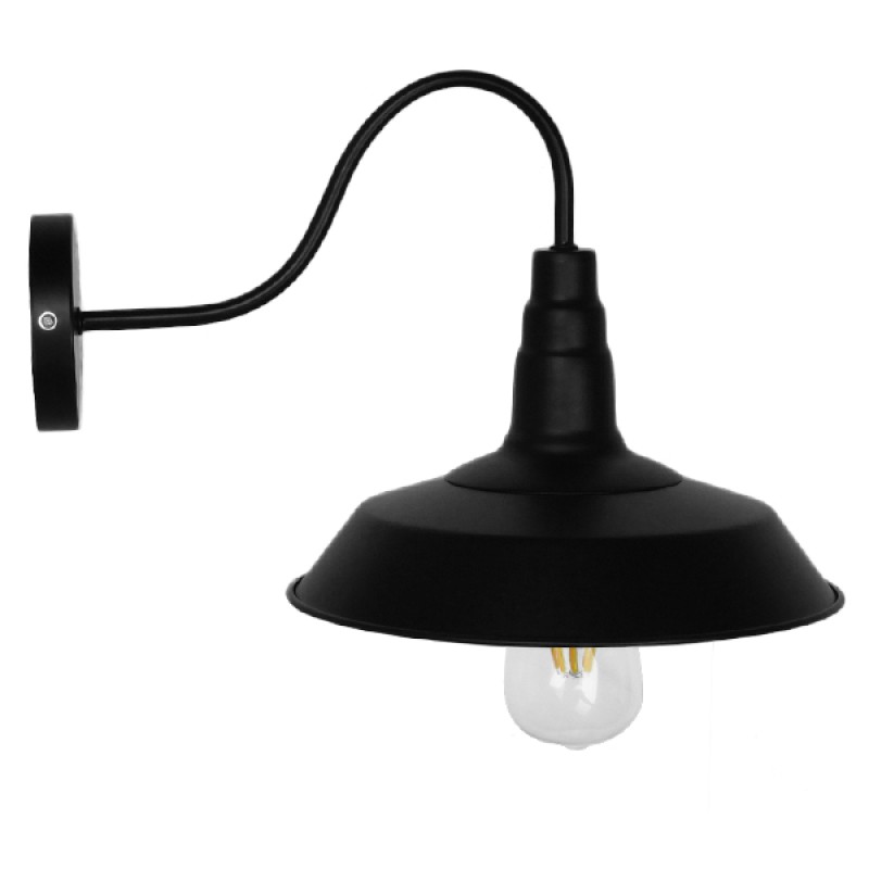 GloboStar® SORD 01065 Vintage Επιτοίχιο Φωτιστικό Απλίκα Μονόφωτο 1 x E27 IP20 Μαύρο Μέταλλο Μ26 x Π37 x Υ32cm