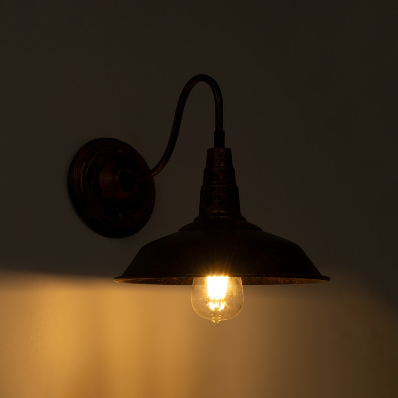 GloboStar® SORD 01067 Vintage Επιτοίχιο Φωτιστικό Απλίκα Μονόφωτο 1 x E27 IP20 Χάλκινο Μέταλλο - Μ26 x Π37 x Υ32cm