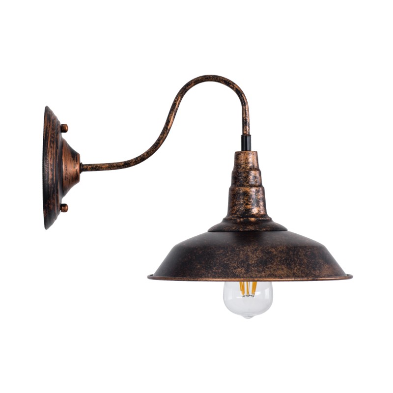 GloboStar® SORD 01067 Vintage Επιτοίχιο Φωτιστικό Απλίκα Μονόφωτο 1 x E27 IP20 Χάλκινο Μέταλλο - Μ26 x Π37 x Υ32cm