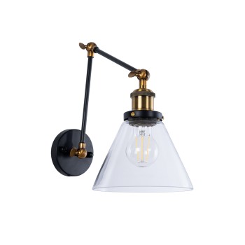 GLOBOSTAR® BINGLEY 01068 Vintage Φωτιστικό Τοίχου - Απλίκα με Ντουί 1 x E27 AC 220-240V IP20 - Διάφανο & Χρυσό - Μ18 x Π40 x Υ43cm