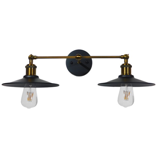 GLOBOSTAR® MINIMALL 01069 Vintage Φωτιστικό Τοίχου - Απλίκα με Ντουί 2 x E27 AC 220-240V IP20 - Μαύρο & Χρυσό - Μ30 x Π60 x Υ18cm