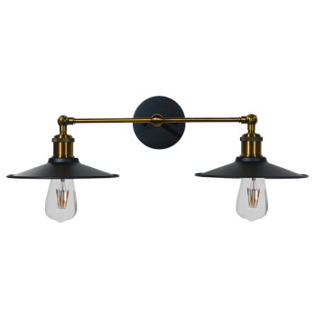 GLOBOSTAR® MINIMALL 01069 Vintage Φωτιστικό Τοίχου - Απλίκα με Ντουί 2 x E27 AC 220-240V IP20 - Μαύρο & Χρυσό - Μ30 x Π60 x Υ18cm