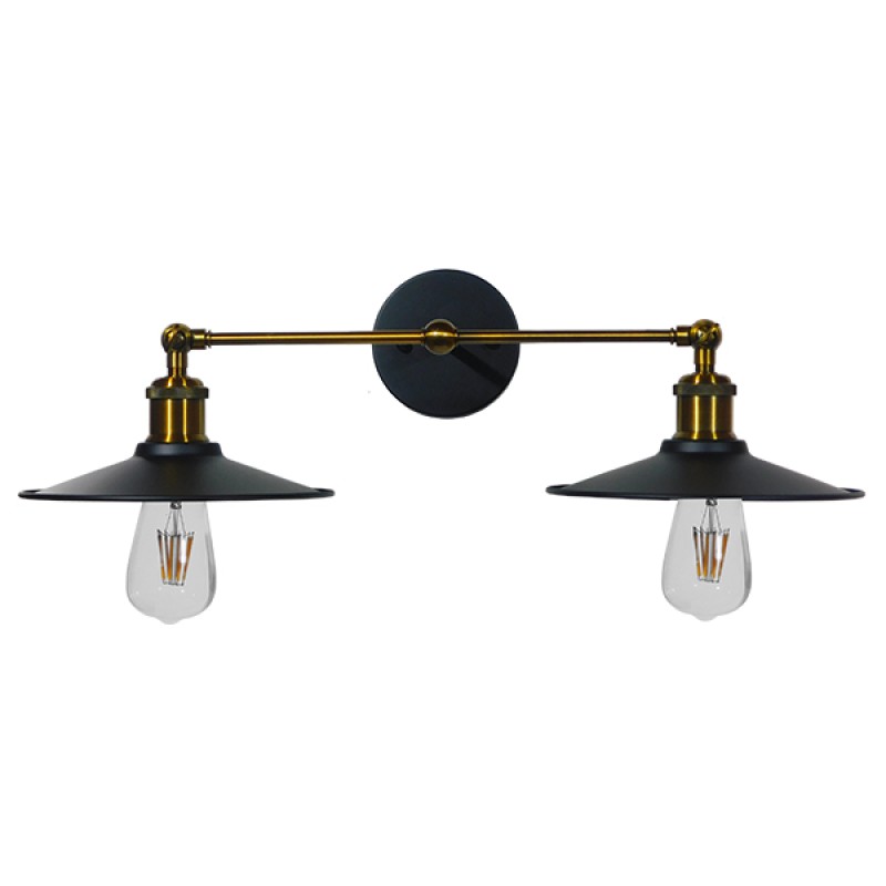 GLOBOSTAR® MINIMALL 01069 Vintage Φωτιστικό Τοίχου - Απλίκα με Ντουί 2 x E27 AC 220-240V IP20 - Μαύρο & Χρυσό - Μ30 x Π60 x Υ18cm