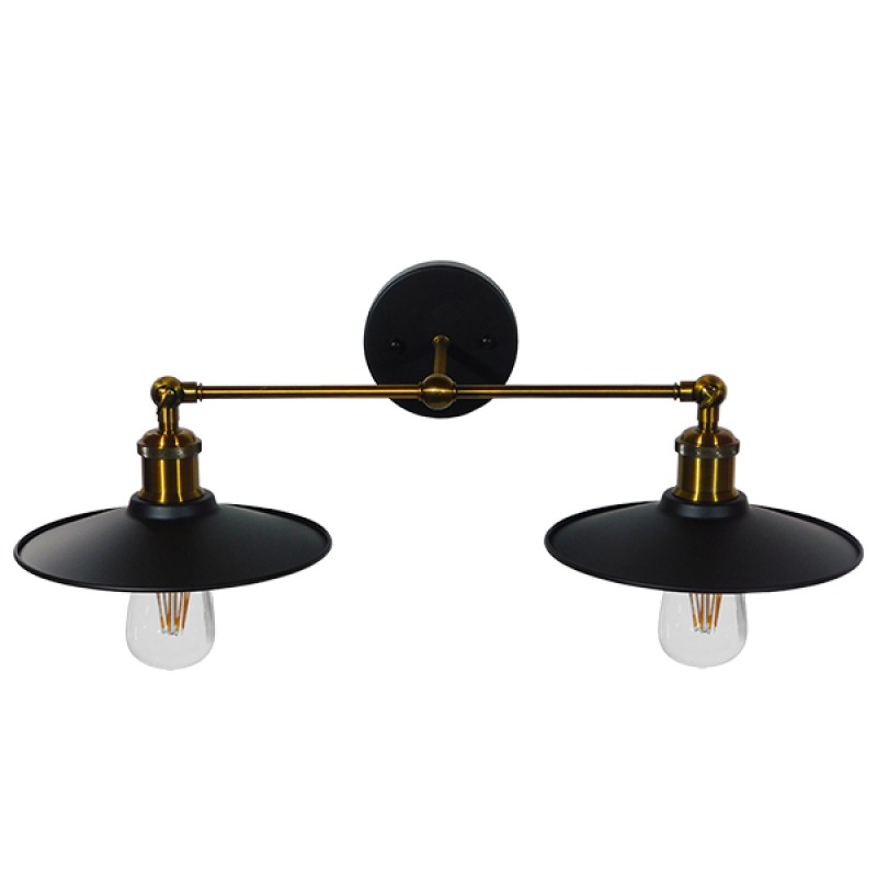 GLOBOSTAR® MINIMALL 01069 Vintage Φωτιστικό Τοίχου - Απλίκα με Ντουί 2 x E27 AC 220-240V IP20 - Μαύρο & Χρυσό - Μ30 x Π60 x Υ18cm