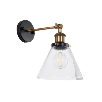 GLOBOSTAR® BINGLEY 01074 Vintage Φωτιστικό Τοίχου - Απλίκα με Ντουί 1 x E27 AC 220-240V IP20 - Διάφανο & Χρυσό - Μ18 x Π28 x Υ25cm